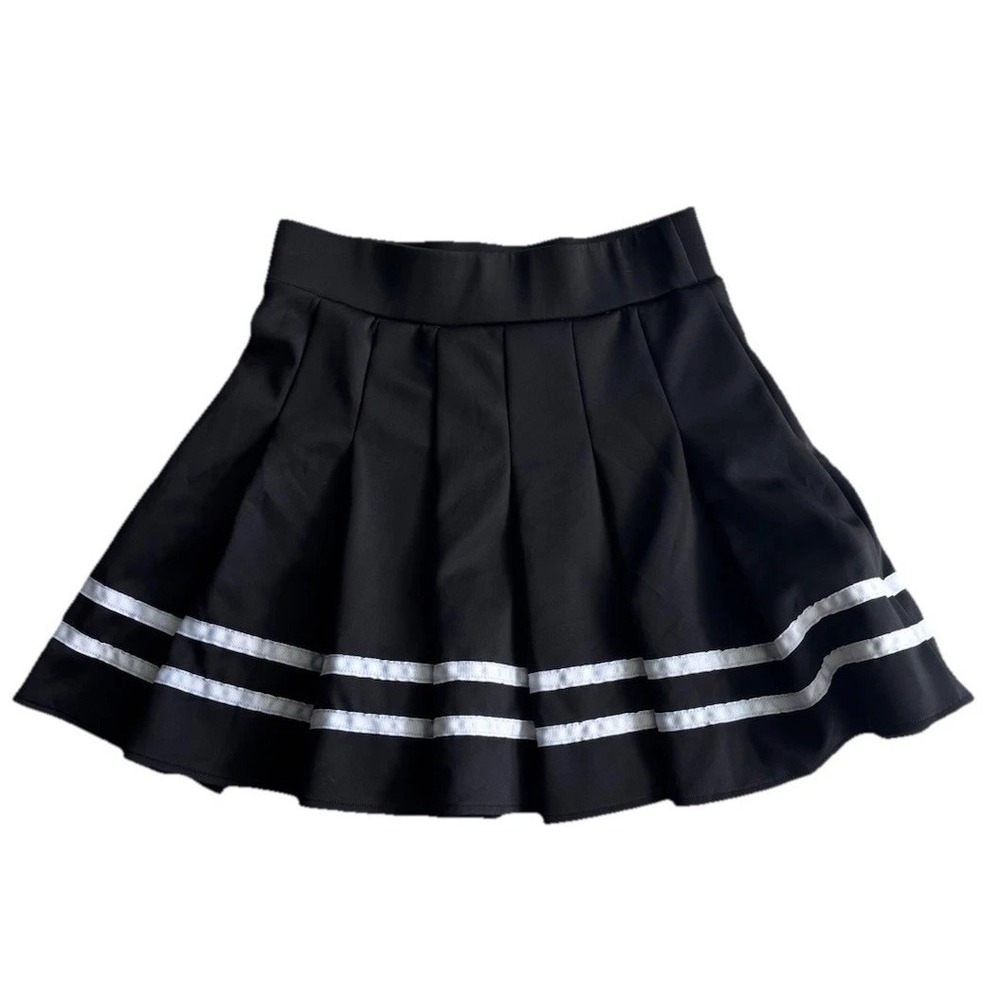 Women Pleated Schoolgirl Skirt Small Black Stripe Cheerleading Goth Preppy Emo